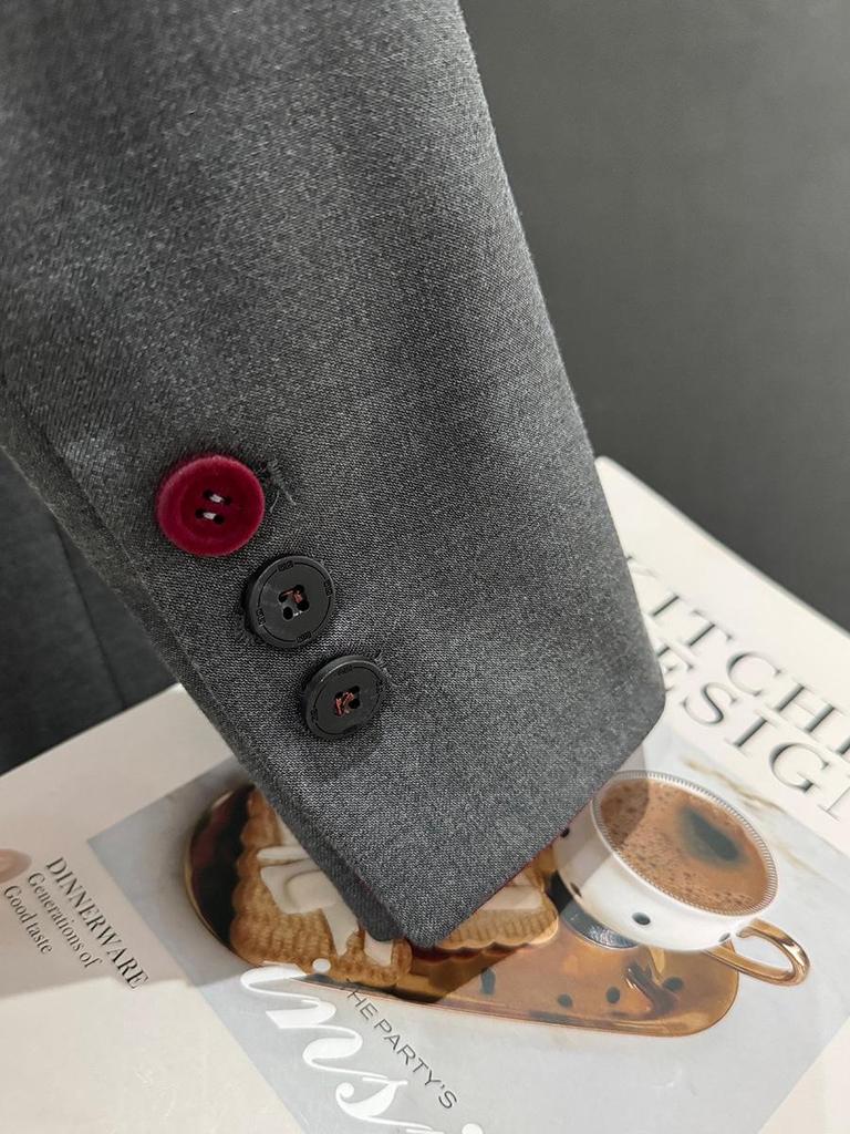 Ancola Damen Rot-Grau Patchwork Altersreduzierender Anzugjacke - 2025 Trendiger Streetstyle für Frühling & Herbst