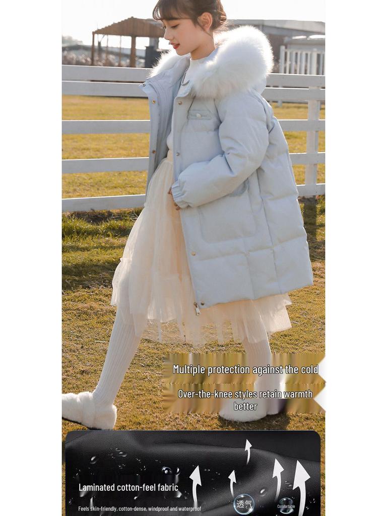 Girls' Mid-Length Down Jacket - 2025 Winter Collection: Thick, Warm, and Stylish for Children