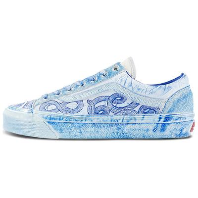 Abrasion Resistant Low Top Skateboard Shoes Unisex White Blue VN000D57CDA