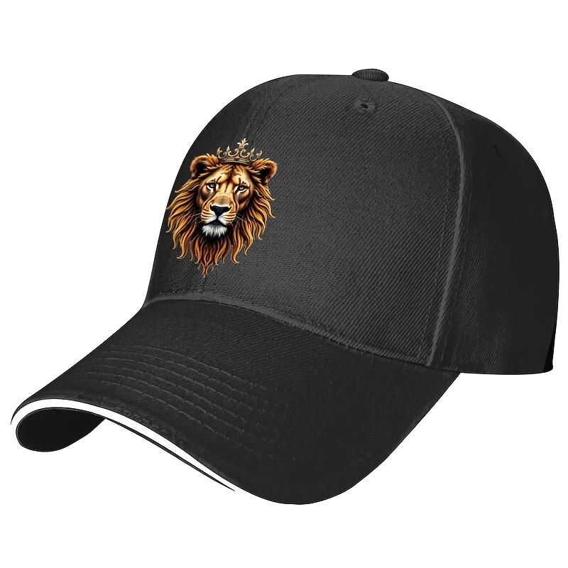 Lion Crown Graphic Baseball Cap Polyester Adjustable Casual Snapback Hat for Adults