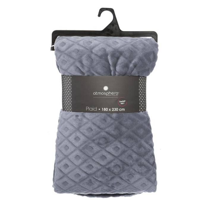 Plaid "3D Losange" flanelle gris ardoise 180x230cm - Atmosphera createur d'interieur