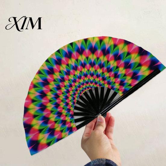 Decorative Fan Folding Sturdy Bone Exquisite Pattern Bright Color Glow in The Dark Festival Performance Party Supply