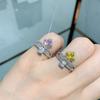 Zircon Women's Ring Pink Yellow Colored Square Jewelry High Carbon