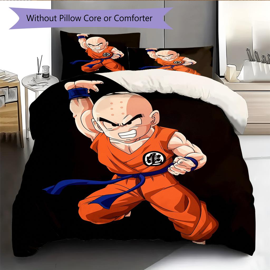 Dragon Ball Krillin Muster Bettwäsche Heimdekoration Geburtstagsgeschenk (1 Bettbezug + 2 Kissenbezüge, ohne Füllung)
