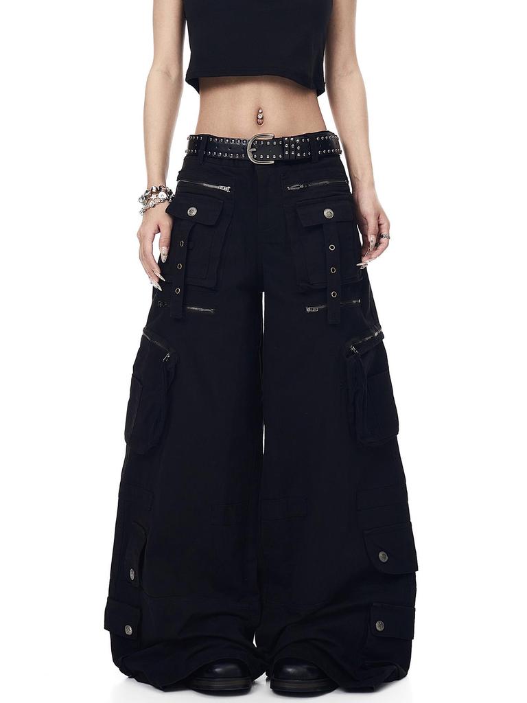 Y2K Punk Weitbeinige Mehrfach-Taschen Cargohose – Unisex Retro High Street Style