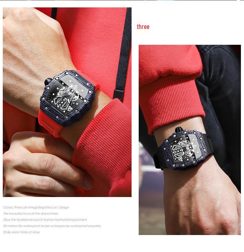 BINBOND Men's Domineering Barrel-Shaped Sports Watch with Curved Hollow Design