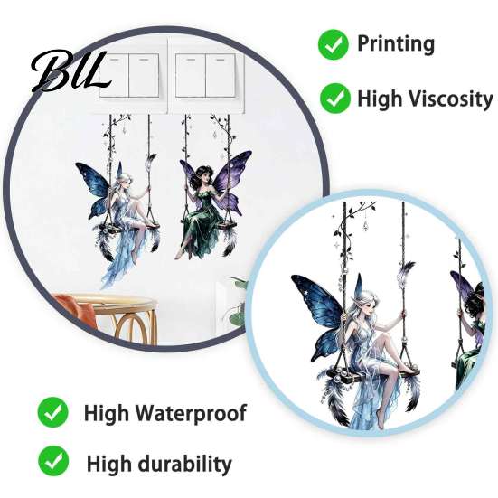 Children Room Decor Swing Fairy Switch Sticker, Decorative PVC Self Adhesive Wall Decal for Light And Socket Panels, Plate Stickers Romantic Art with