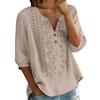 Damen V-Ausschnitt Dreiviertelarm Bestickte Knopfleistenbluse mit Blumenmuster Lockerer Schnitt Lässiges Oberteil