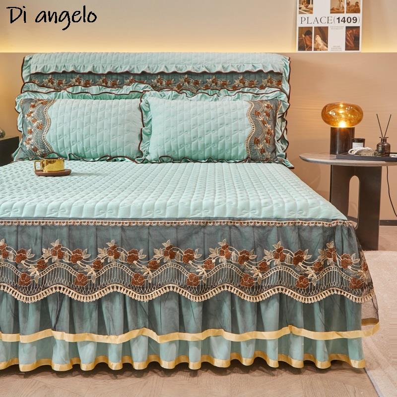 1PC 180x200cm Farai Velvet Thickened Quilting Bed Skirt Embroidery Cotton Bedspread Pillowcase Mattress Cover King Queen #/L