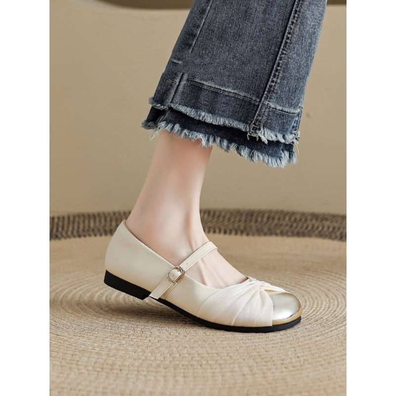 Round Head Pregnant Women Single Shoes Women's 2025 Spring and Summer New Niche Design Flat-bottomed French Ladyshoes Lightweight Grandma Shoes