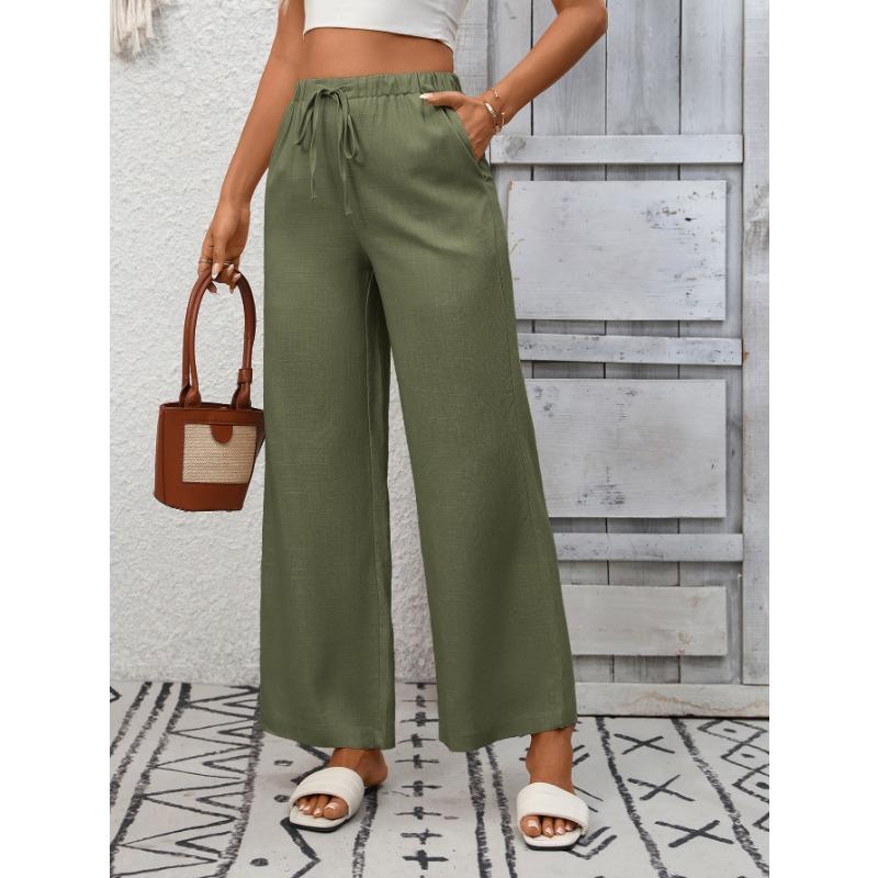 Independent Station Women's Solid Color Loose High Waist Wide Leg Cotton and Linen Trousers for Women