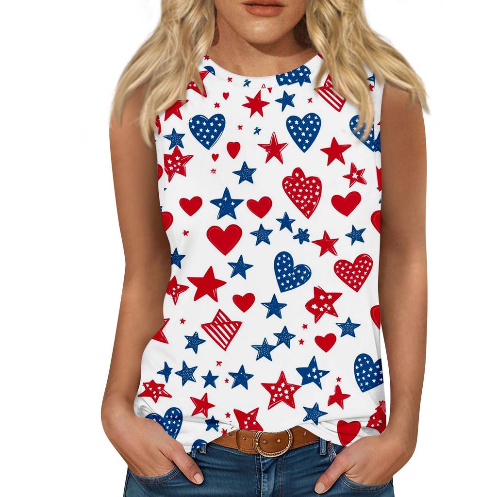 Dámská ležérní vesta s kulatým výstřihem a potiskem bez rukávů