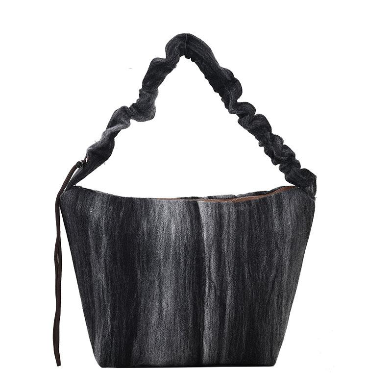 

Женская сумка ретро романтичная шерстяная сумка контрастные полосы старая ниша плиссированная женская сумка на плечо большой вместимости чёрный