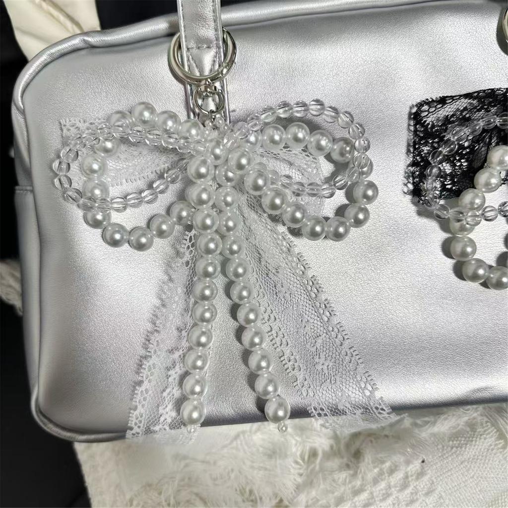 Chaveiro Elegante de Pérolas Imitadas com Contas em Forma de Laço, Ornamento de Bolsa, Nó Borboleta, Joias para Bolsas e Acessórios
