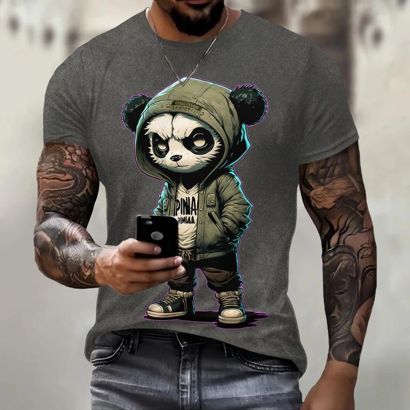 Funny 3D Panda Print T Shirt for Men Street Trend Harajuku Pullover Casual O-Neck Short Sleeve