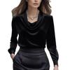 Autumn Fashion Elegant Chic Solid Color Simple Stand Collar Long Sleeve Shirt Women