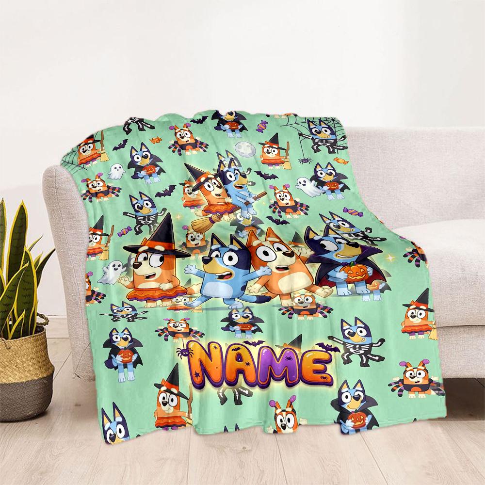 Bluey Friends Adventure Customize Text Blanket Multi-purpose Customizable Blanket Comfortable Perfect for Seaside Nap Sofa Bedding