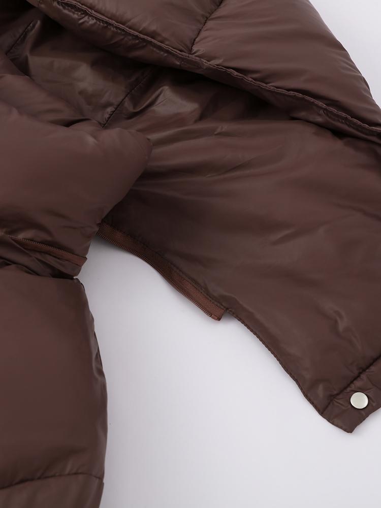 Damen Kapuzen-Baumwolljacke mit Reißverschluss Kordelzug Bindung Locker Warm Braun Baumwollkleidung Leichte Schlanke Jacke Täglicher Arbeitsweg Herbst und Winter