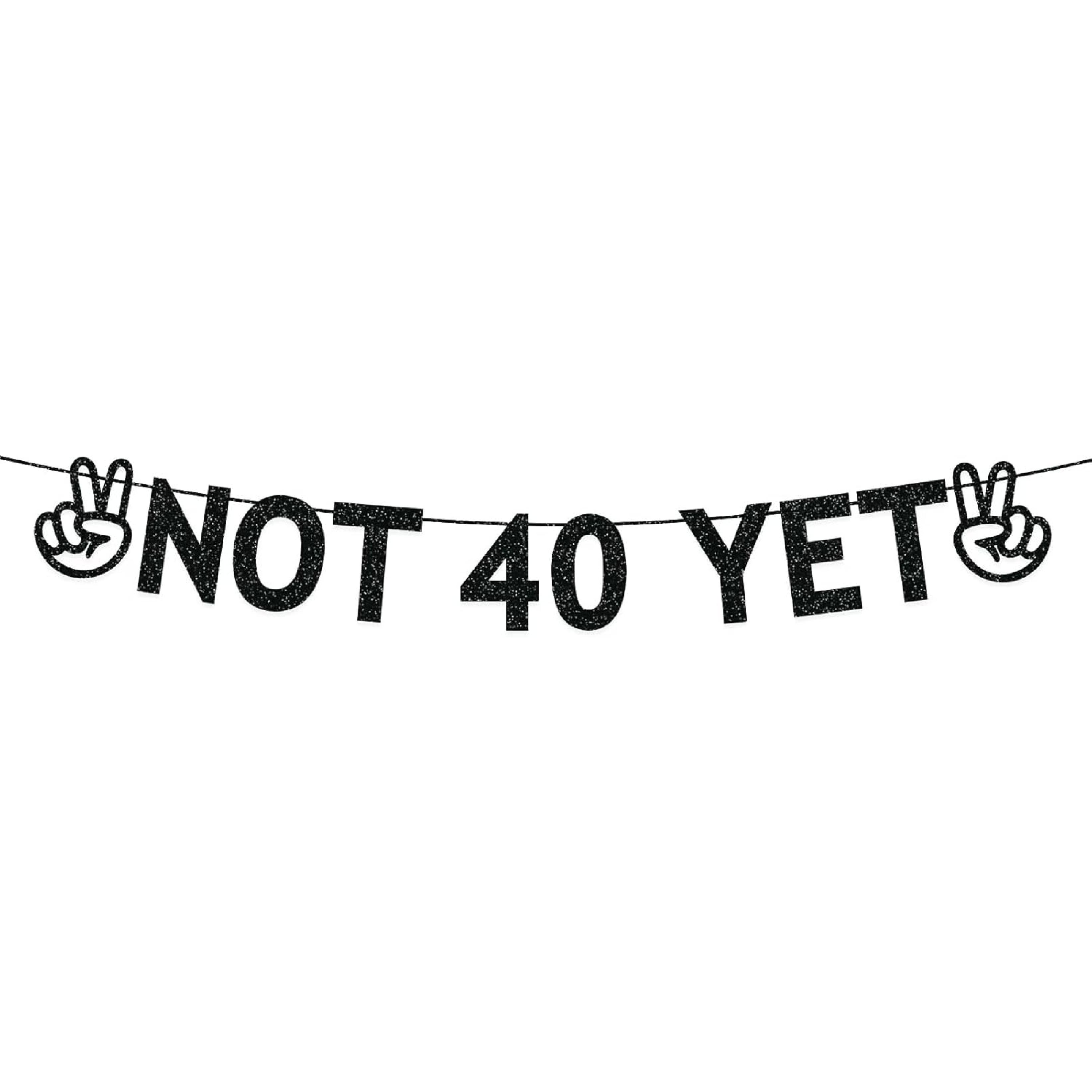 39th Birthday Party Decorations for Men Women, Black Glitter Not 40 Yet Banner, Funny 39 Years Old Birthday Party Decorations Supplies