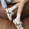 Women's Retro Polka Dot Cotton Rolled Hem Mid-Calf Slouchy Socks - Breathable & Soft