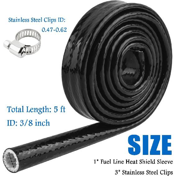 5Ft 3/8" ID Fuel Line Heat Shield Sleeve,Heat Resistant Wire Heats Shield with 3PCS Stainless Steel Clips,Heats Sleeve Automotive for Automotive