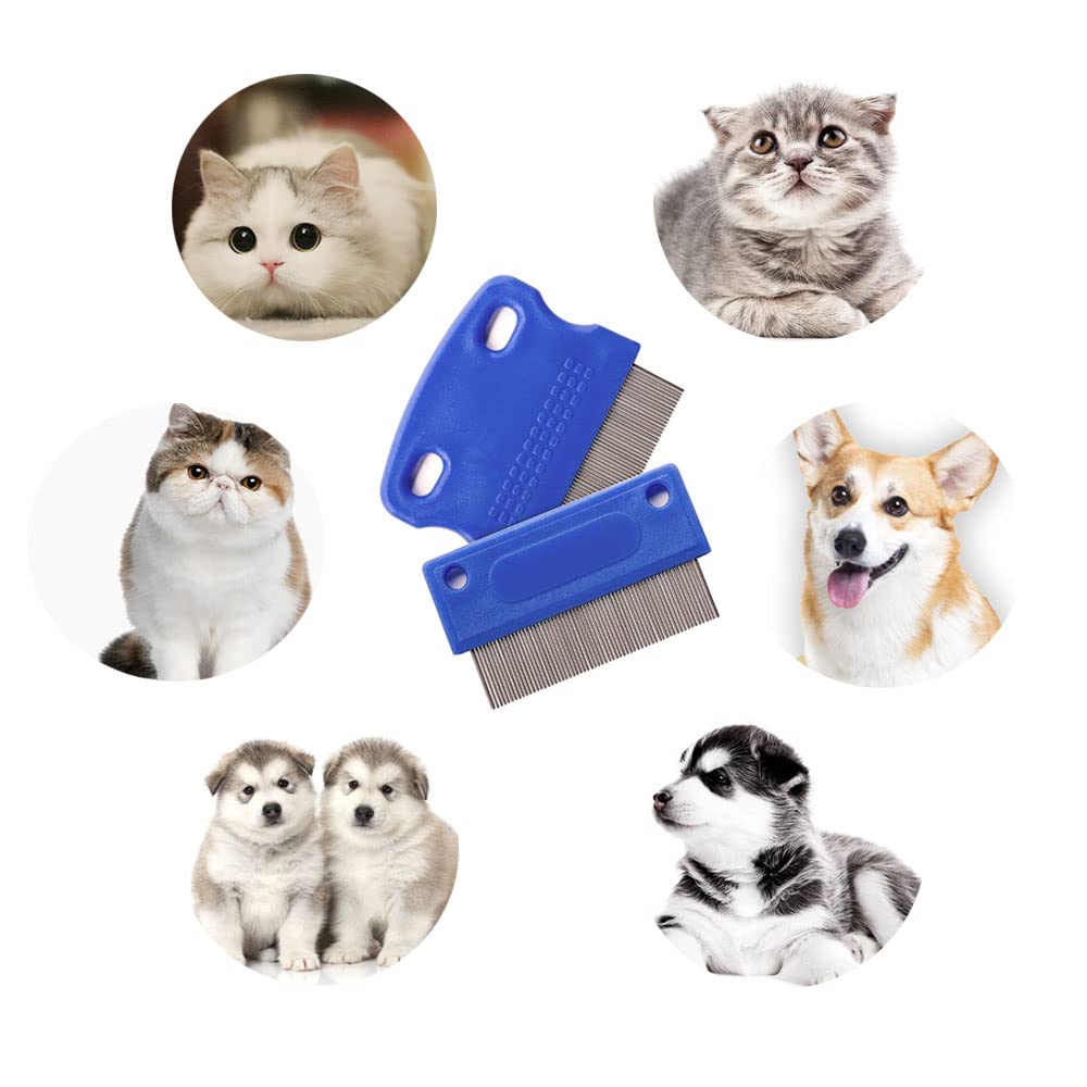 Samcos Dog and Cat Brush Stainless Steel Comb for Removing Tear Gentle On Grooming Supplies for Cats and Long Hair Set, 4-Piece Stain, Skin,