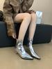 Fashion Black Silver Brown Women Ankle Boots Pointed Toe Short Sock Booties Thin High Heels Back Zipper Solid Color Fashion Dress Shoes