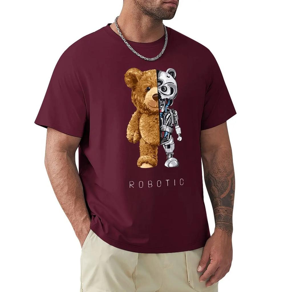 2024 New Funny Teddy Bear, Robot Bear T Shirt Robotic Bear Tshirts Casual Clothes Men Fashion Clothing Cotton T-Shirt Tee Top