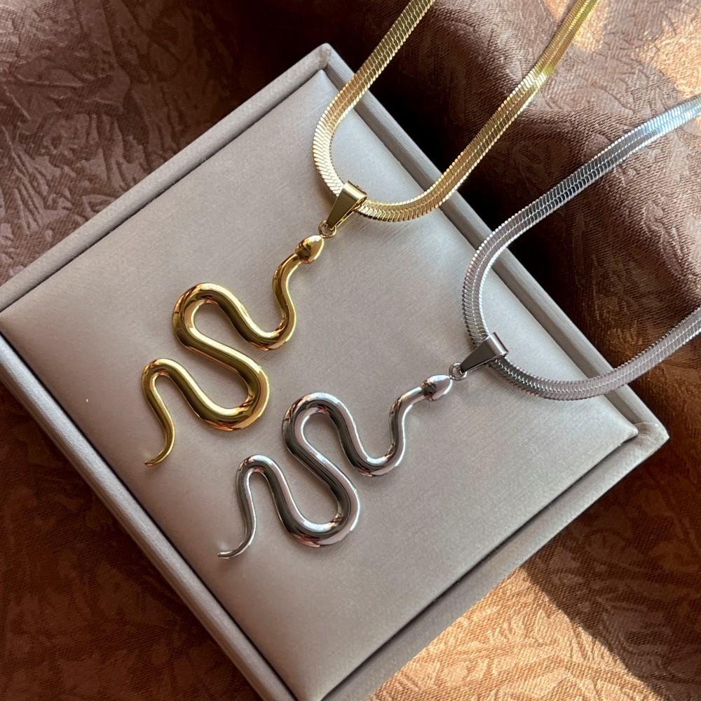 Long Animal Snake Pendant Flat Snake Chain Necklaces for Women Choker Necklace Stainless Steel Jewelry Party Birthday Gift New