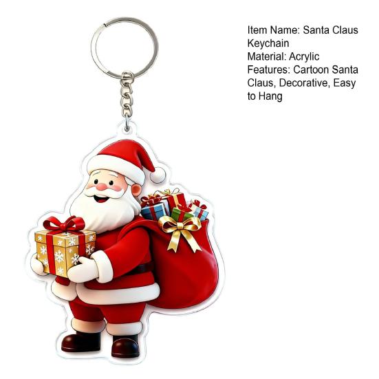 Santa Claus Bag Charms Cartoon Acrylic Keychain, Double-sided Christmas Key Winter Backpack Accessories Ring, Pendant Charm for Handbag Purse