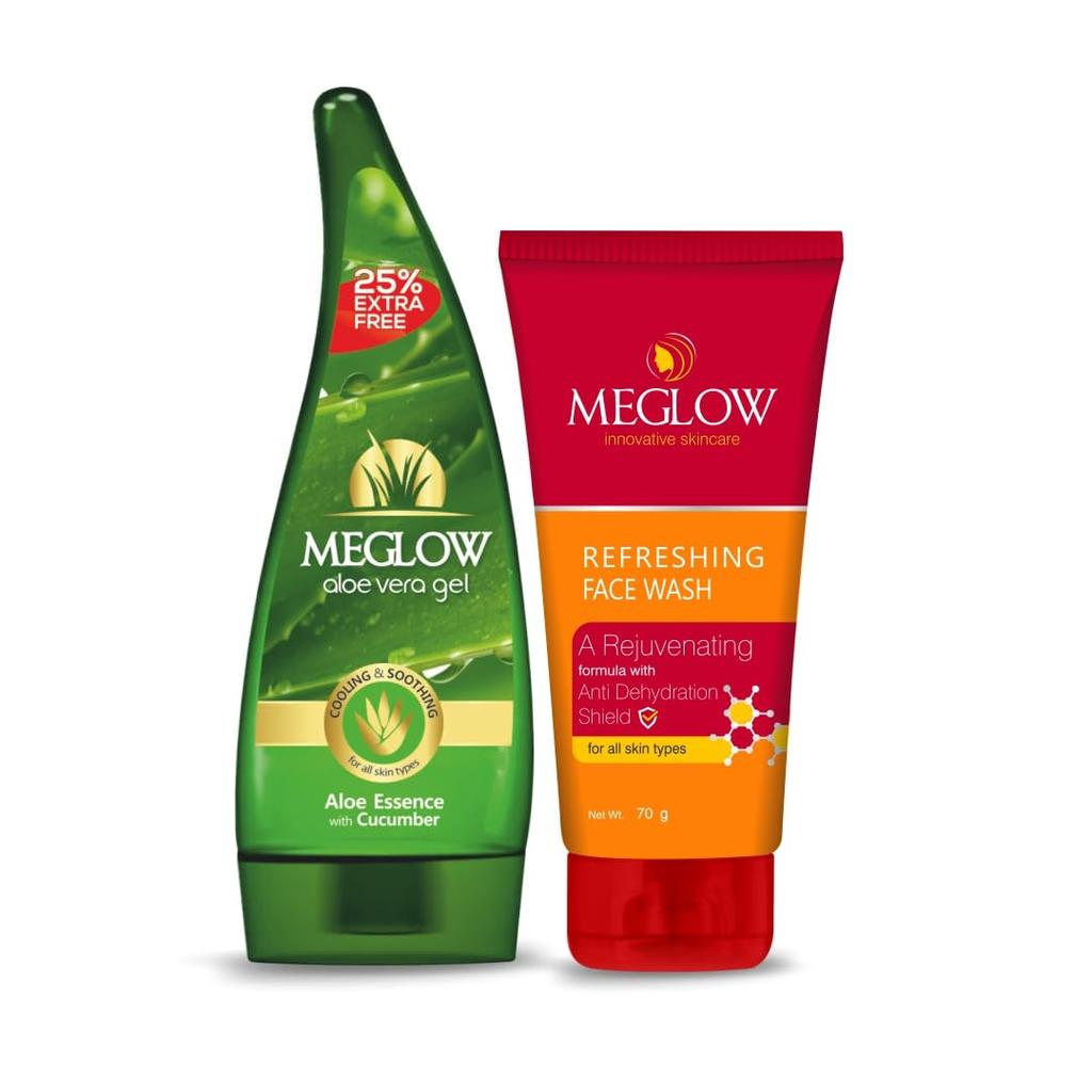 Meglow Refreshing & Rejuvenating Face Wash(70gm) |Aloe Vera Gel (125gm)|Enriched With Aloevera & Cucumber Extract|Gel For All Skin Type|For Men & W