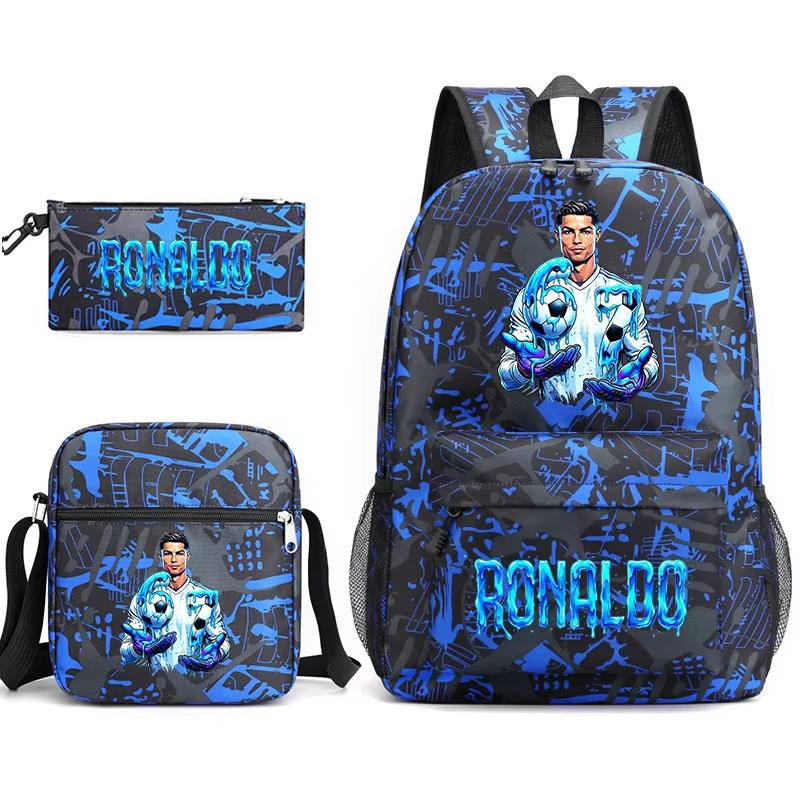 Cr7 Ronaldo 67 Patroon Schoolrugzak Set met Schoudertas en Etui voor Tieners Kinderen Meisje Jongen Lichtgewicht Ruime Schooltas