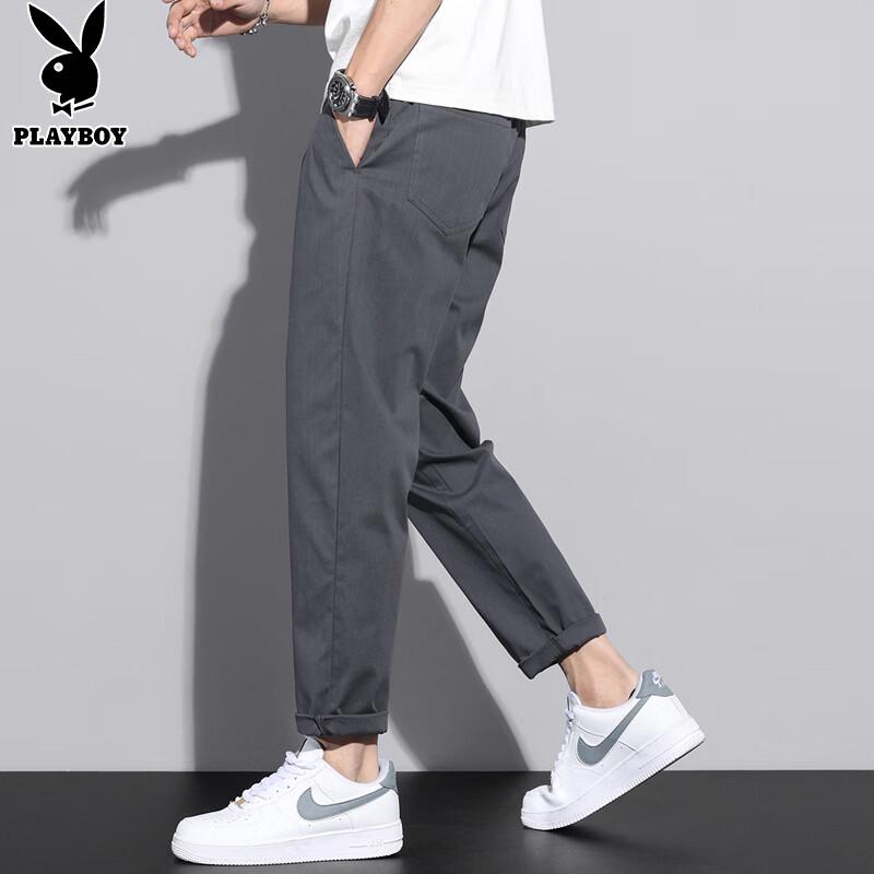 PLAYBOY Men's Loose Straight-Leg Cropped Casual Pants