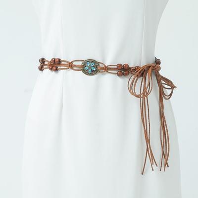 Bohemian Style Butterfly Water Diamond Woven Ethnic Style Wooden Bead Women'S Belt Casual Vacation Style Waist Rope