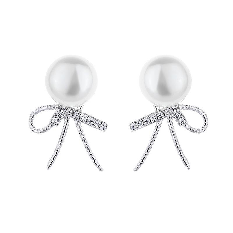 Bow Stud Earrings Temperament Simple Freshwater Earrings Elegant Earrings Women'S High Sense Autumn And Winter