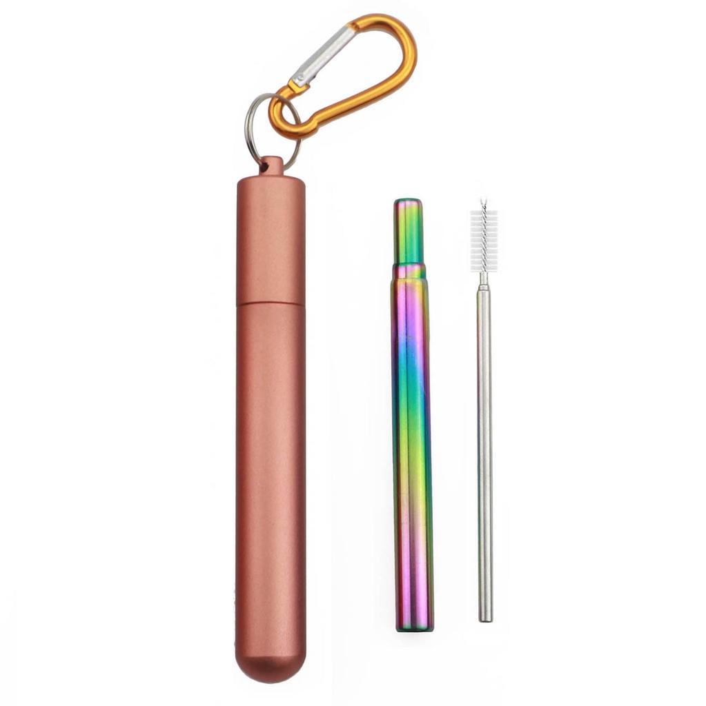 Reusable Telescopic Straw 304 Stainless Steel Metal Straw with Cleaning Brush Collapsible Portable Drinking Straw Set for Travel