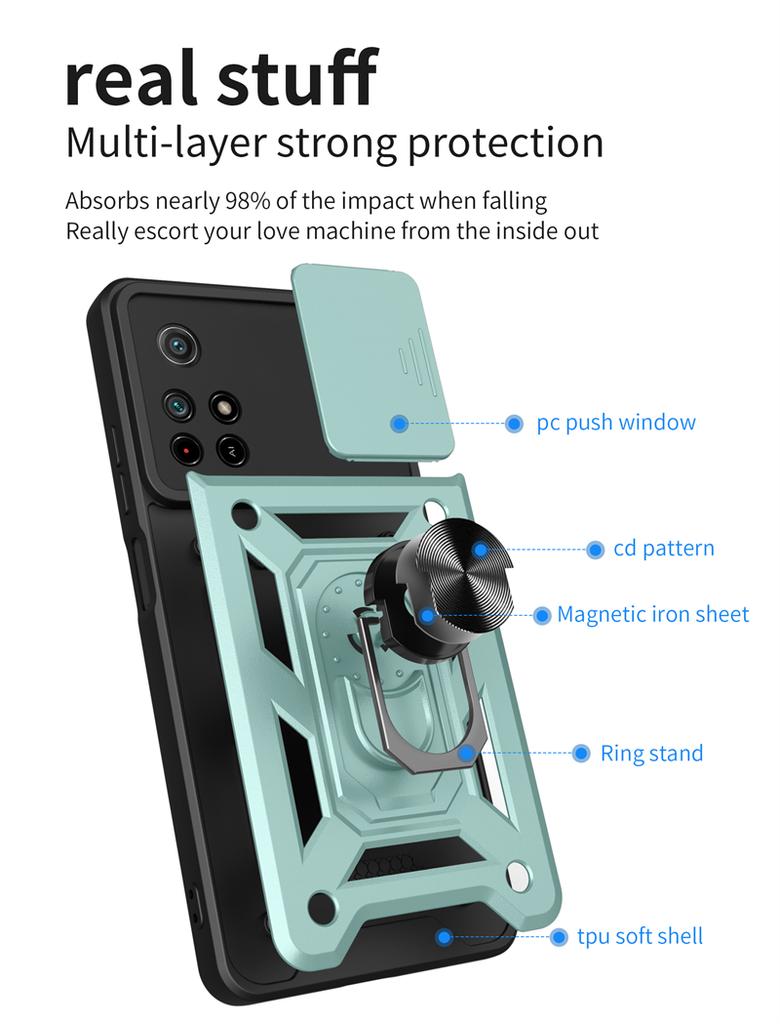 Para Pocco M 4 Pro 4G Case Slide Camera Armor Magnetic Car Holder Phone Cover para Xiaomi Poco M4 Pro Poko Little M4Pro Capa Traseira