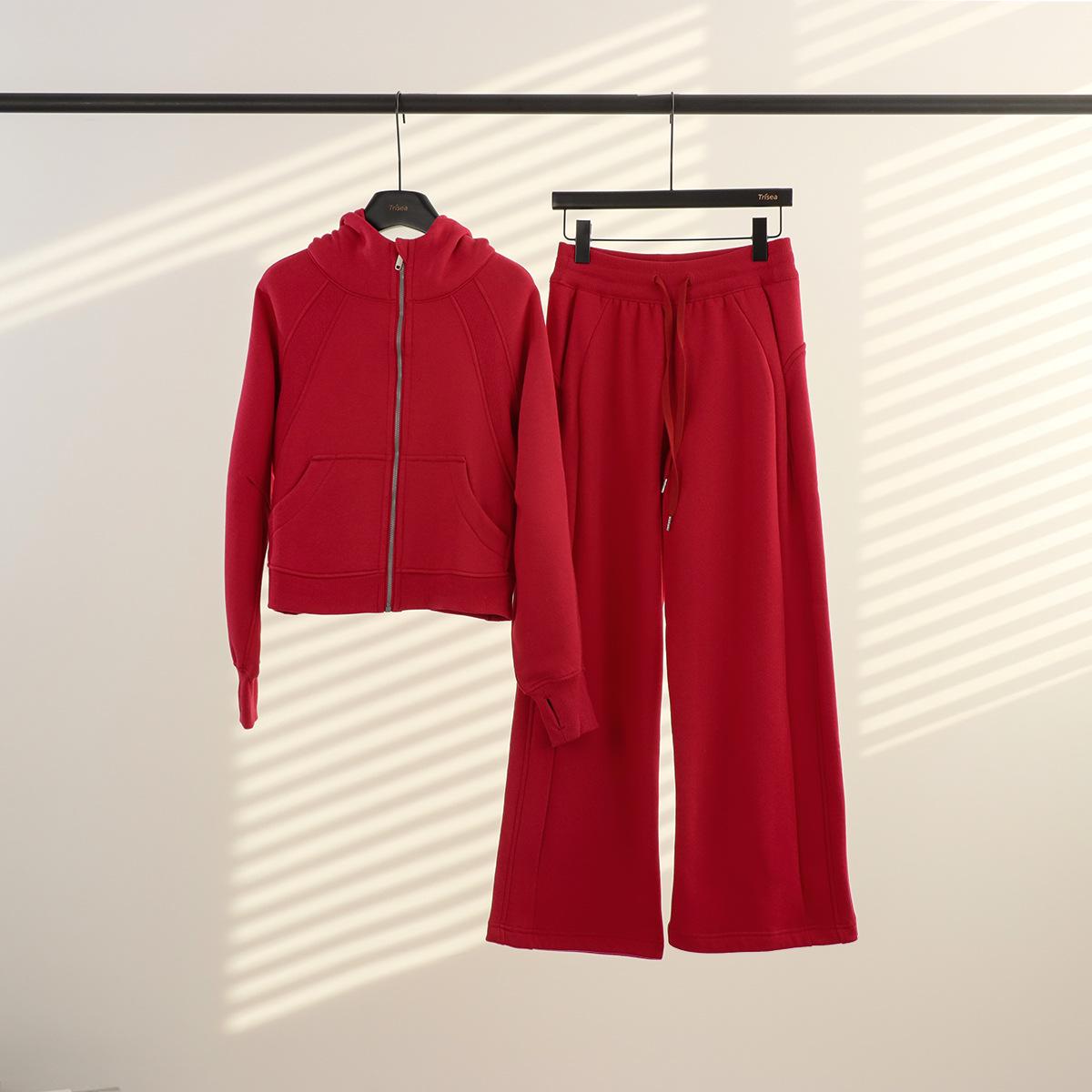 

Women s LU Fleece Hoodie & Sweatpants Set, Hooded Sportswear, Full Zip, Autumn/Winter In Stock S