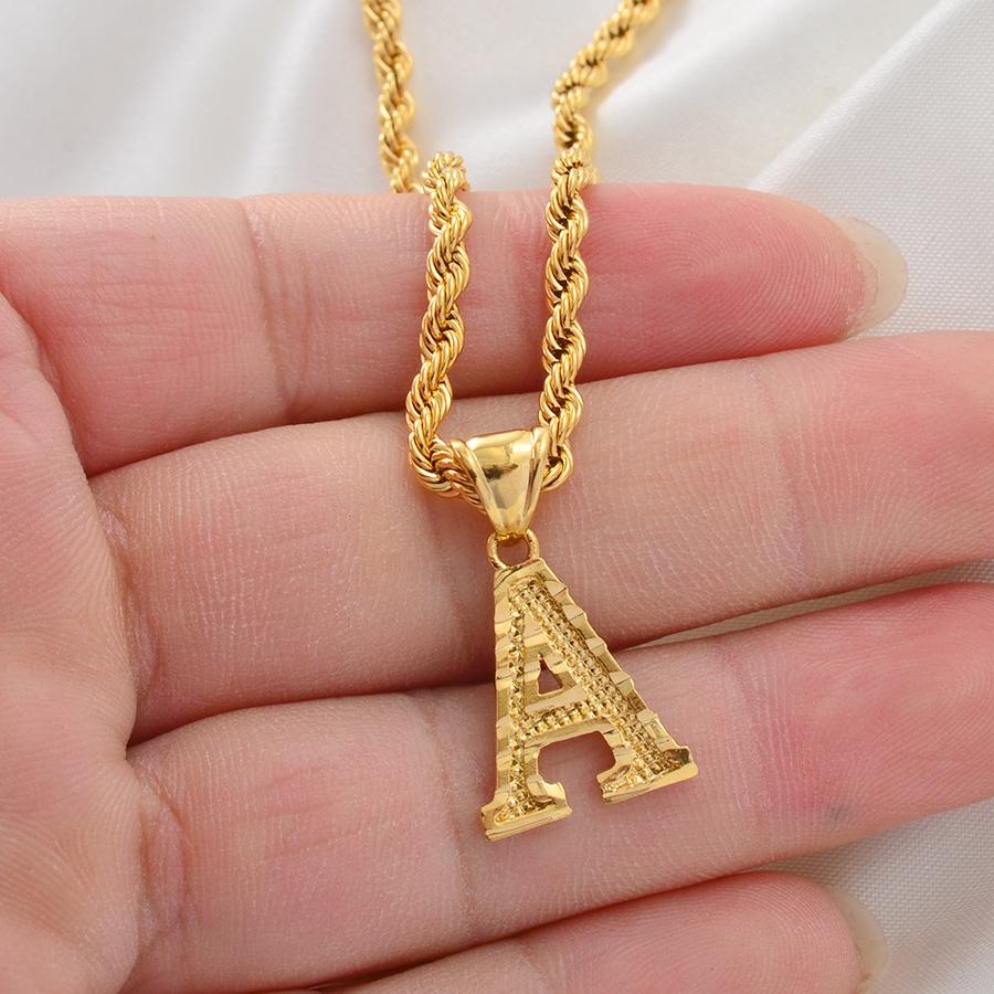 Anniyo AZ Letters Kettingen Dames Heren Verguld Initial Hanger Touwketting Engelse Letter Sieraden Alfabet Afrikaans #058002B