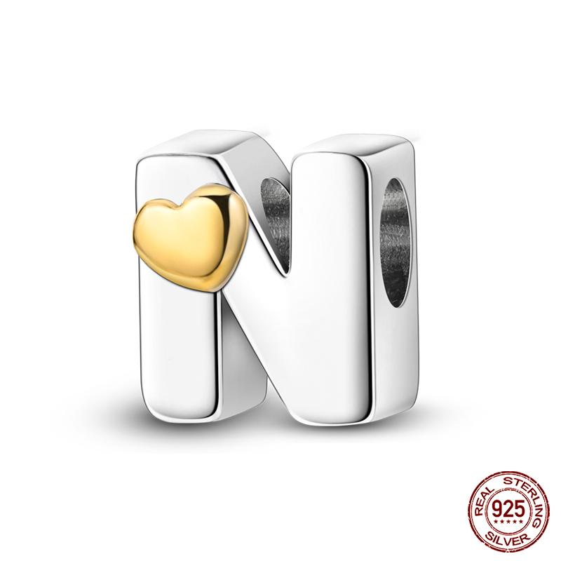 New Copper Classic Golden Heart 26 Alphabet Letters Charms Beads Fit Qikaola Bracelets Lucky Birthday Diy Jewelry