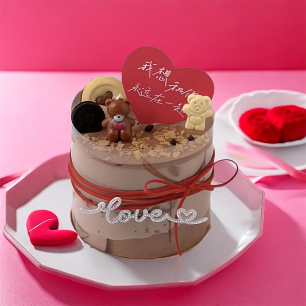 2025 Valentine's Day Heart Blush Bear Cake Topper Candlelight Love Decoration for Birthday Parties