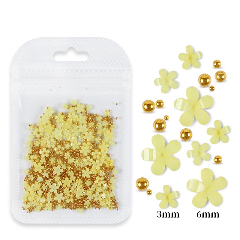 200pcs Five-Petal Nail Art Flowers with Gold & Silver Beads - White & Pink Resin Ornaments
