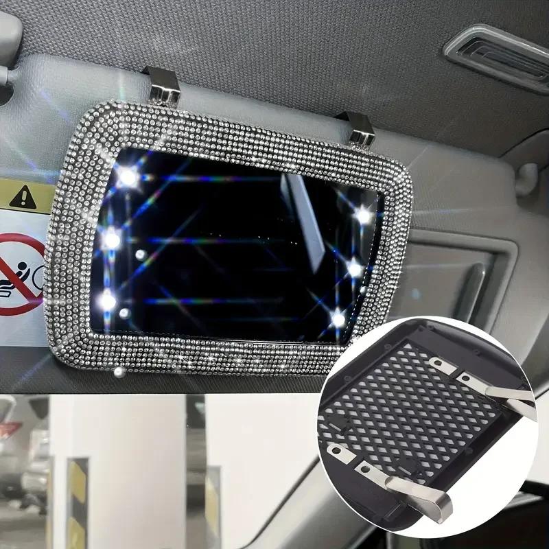 Diamond Crystal Car Visor Decoration Mirror Auto Women Makeup Mirror Sunshade Rear View Cosmetic Mirror Bling Car Accessories