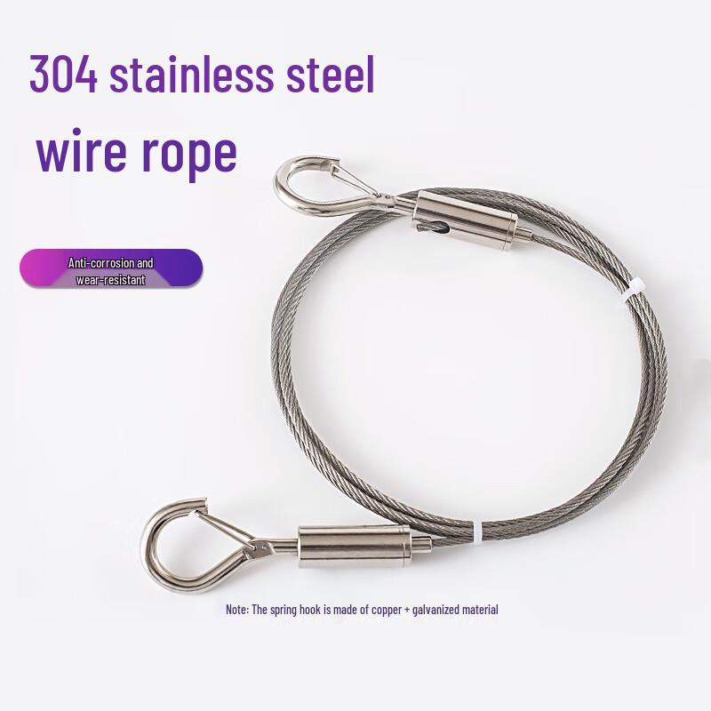 Industrial Grade 304 Stainless Steel PVC Coated Wire Rope with Spring Hooks