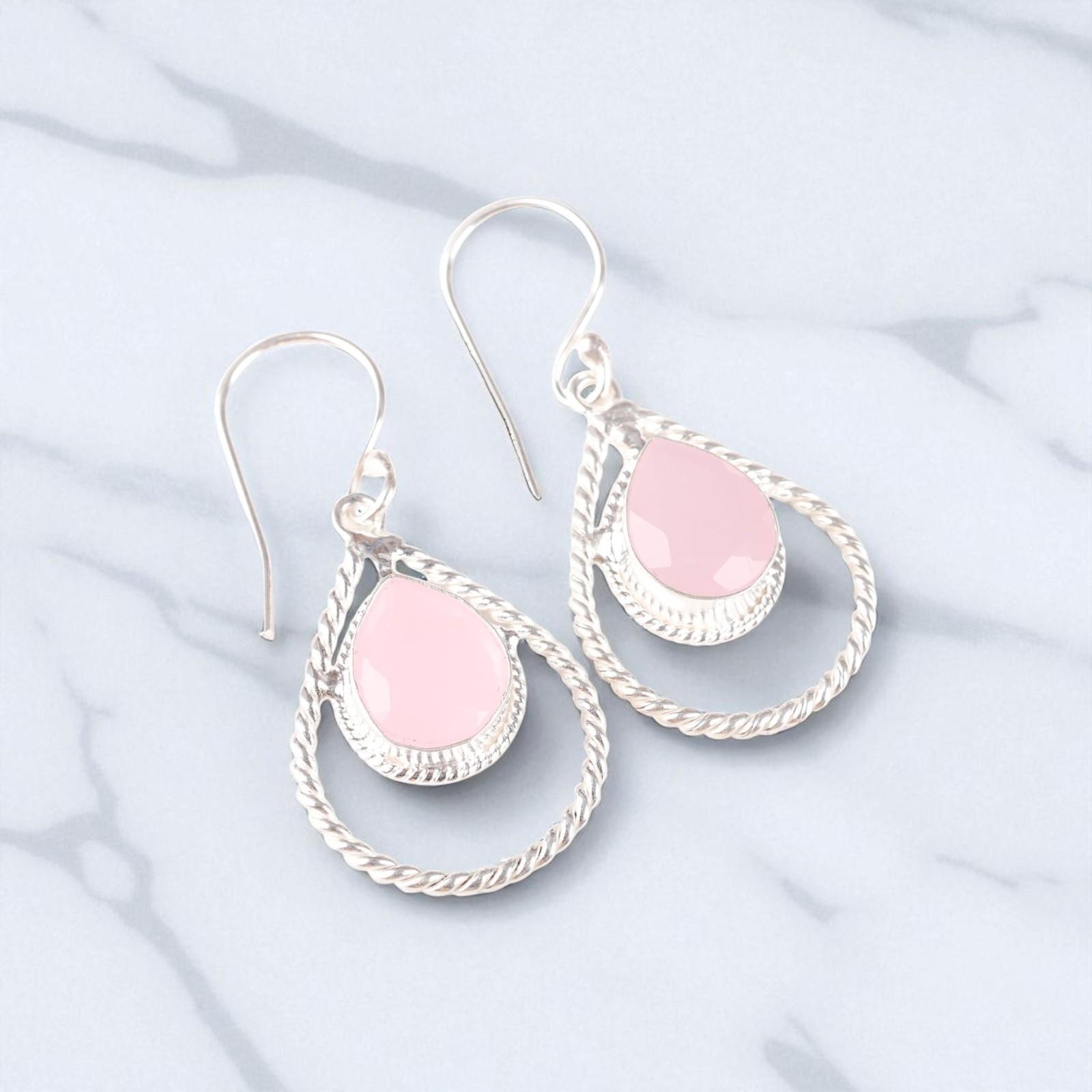 

Розовый Халцедон Драгоценный Камень 925 Стерлинговое Серебро Ювелирные Изделия Серьги Ручной Работы 1,70 EE-96-19