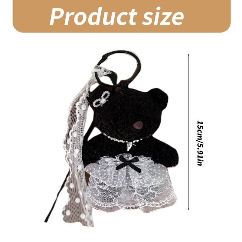 Elegant Plush Bear Keychain Charm Keyring Soft Furry Animal Pendant for Backpacks and Bags Fashion Accessory Decoration