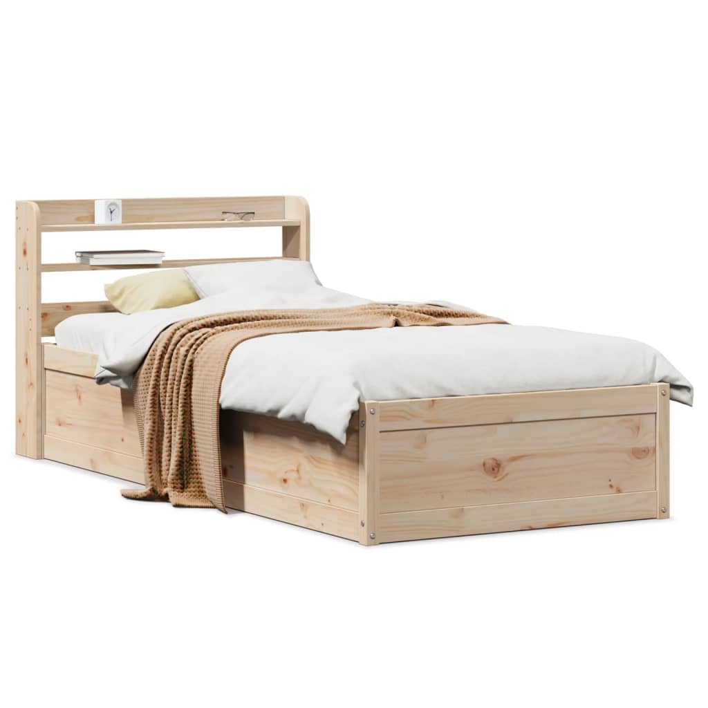 Solid Wood Bed with Headboard 75 x 190 cm Pine