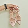 Fashion Fairy-Style Silk Satin Rhinestone Bow Tie Toe Sandals, Pointed Toe Stiletto High Heels, Women'S Shoes