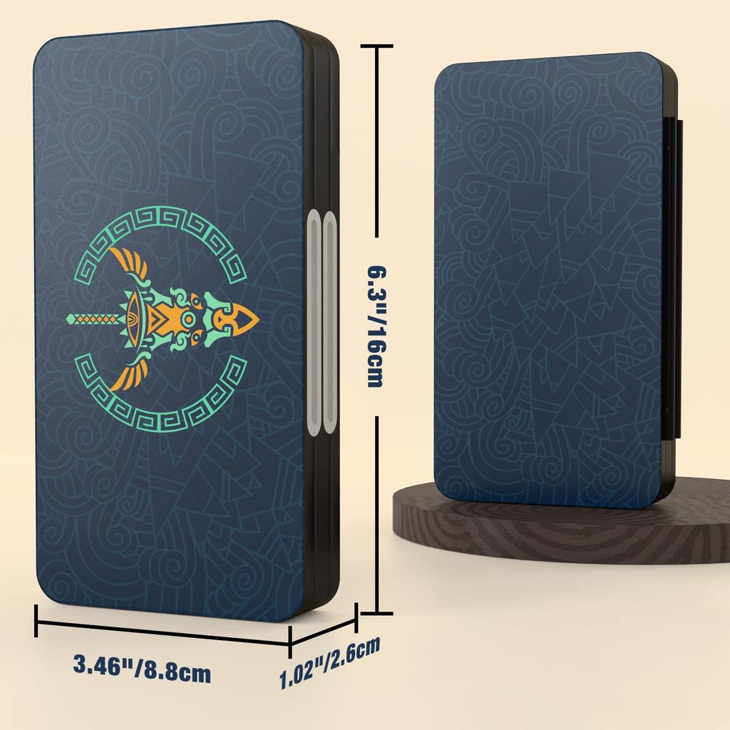 ATiC Mjukt fodral för Switch OLED med kortförvaring Rymmer 48 Switch-spel och 24 Micro SD-kort Spelkortsförvaring och Lätt att The Legend of Zelda Tiakin Blå