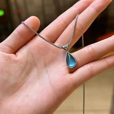 New High-end Light Luxury Blue Mermaid Tears Collarbone Chain Does Not Fade Simple Versatile Neck Necklace Niche